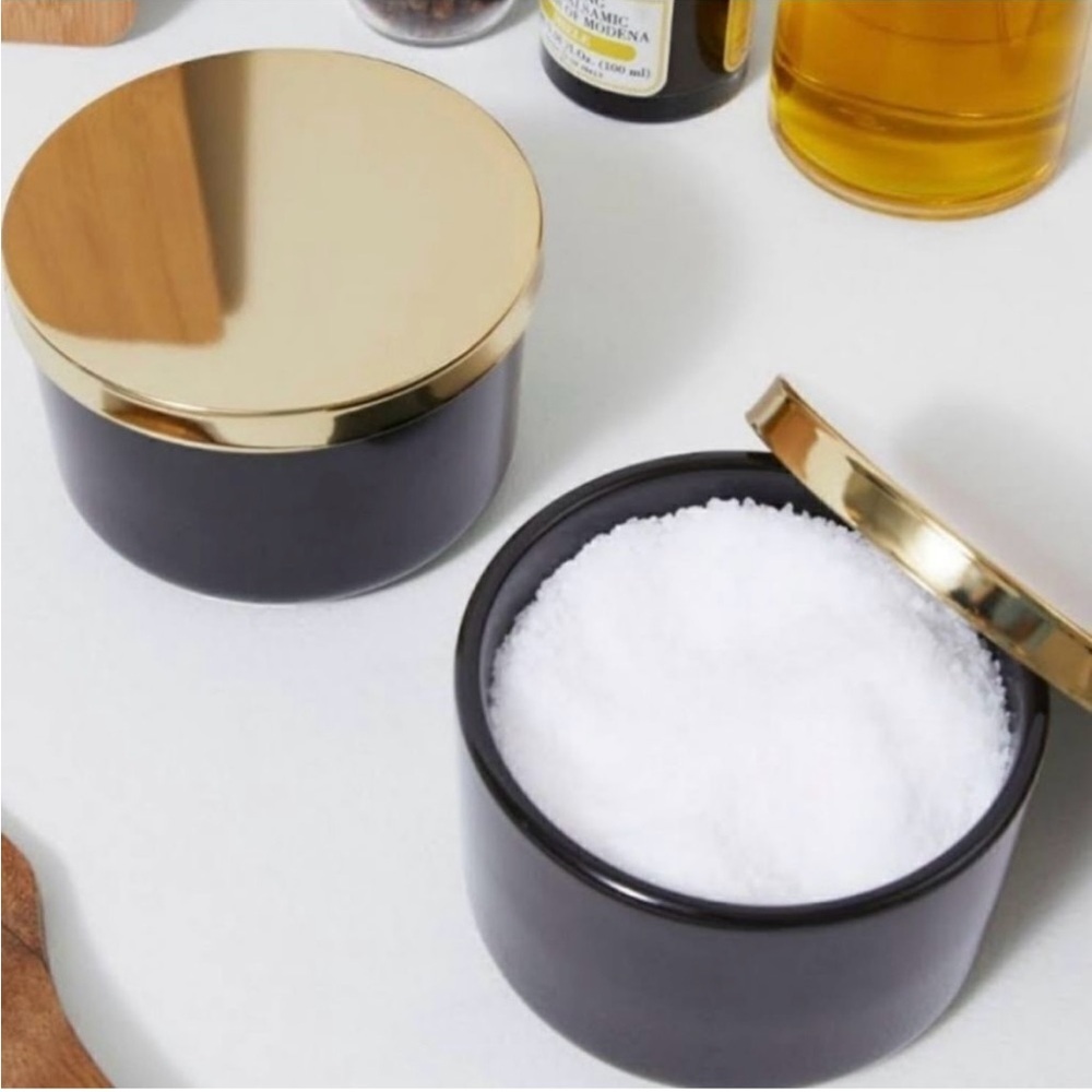 🆕 Z Gallerie Ceramic Multi-Use Storage Duo, 4” Canisters, Black/Brass. NWOT
